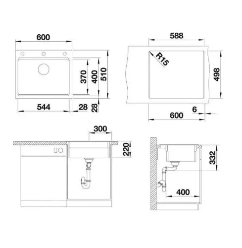 Blanco Etagon 6 Crna silgranit 525890 - tehnički crtež