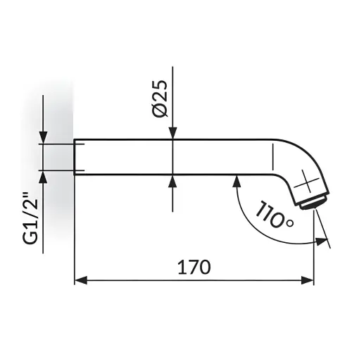 Rosan izliv - Zidni sa rozetom i perlatorom duž. 170 mm PIZLM22 - tehnički crtež