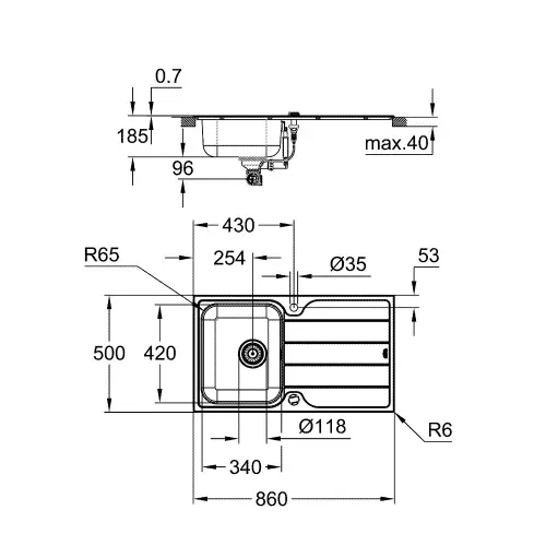 Grohe K500 sudopera 45 -S 86/50 1.0 rev 31571SD1 - tehnički crtež