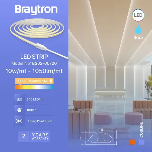 Braytron LED COB Traka 220V 10W 240LED 3000K IP65 BS02-00720