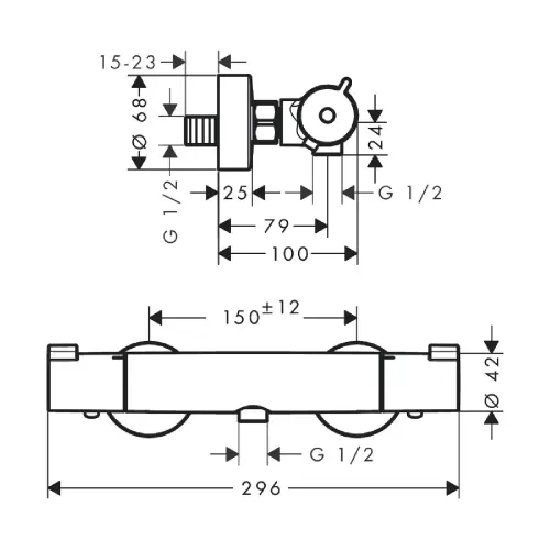 Hansgrohe ECOSTAT 1001 CL termostatska BATERIJA za tuš kadu 13211000 - tehnički crtež
