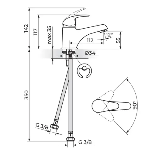 Rosan PERLA za lavabo JP301001 - tehnički crtež