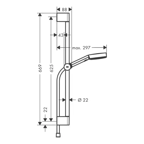 Hansgrohe Pulsify Select S 105 tuš set 3 JET RELAXATION sa kliznom šipkom 65 cm 24160000 - tehnički crtež