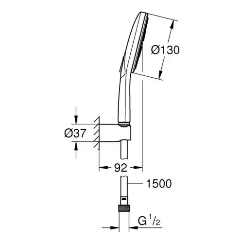 Grohe Rainshower SmartActive 130 tuš ručica set 3 funkcije 26581000 - tehnički crtež
