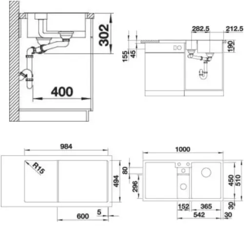 Blanco COLLECTIS 6 S Crna silgranit 525866 - tehnički crtež