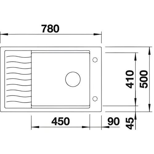 Blanco ELON XL 6 S vulkan siva + pribor 527252 - tehnički crtež