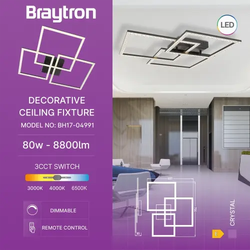 Braytron LED Plafonjera 80W Crni CCT BH17-04991