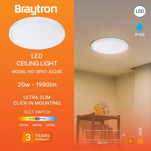Braytron LED Plafonjera Okrugli 20W Beli CCT BP07-00280