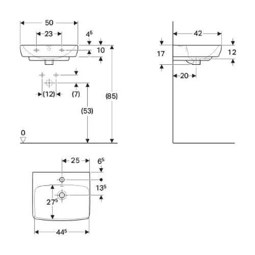 Geberit Lavabo 500x420mm Selnova Square 500.310.01.1