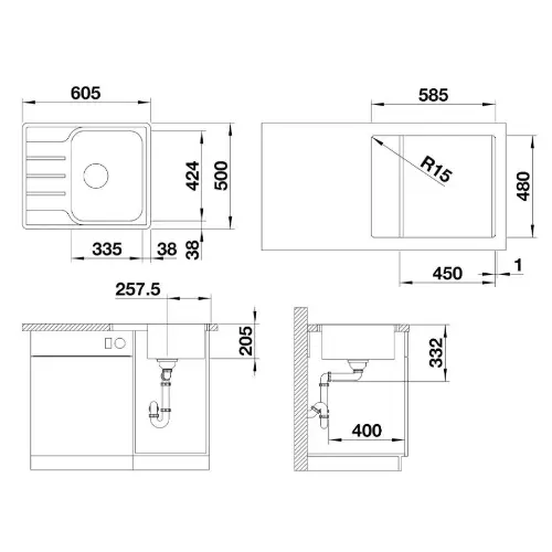 Blanco LEMIS 45S-IF Mini P.Č sudopera 605x500mm niska ivica 525114 inox dorada četkom