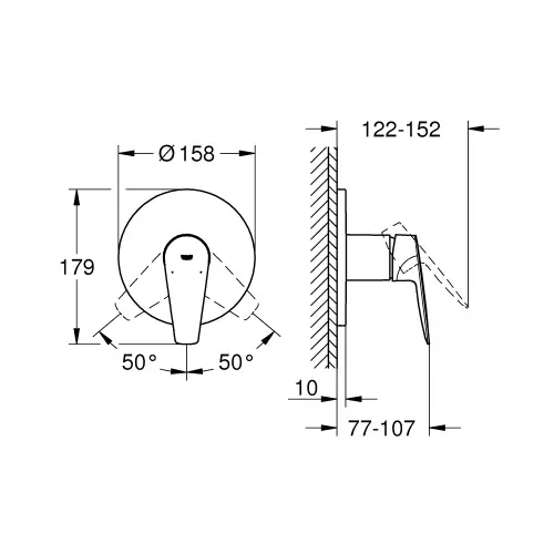 Grohe Bauedge mešač 24161001 - tehnički crtež