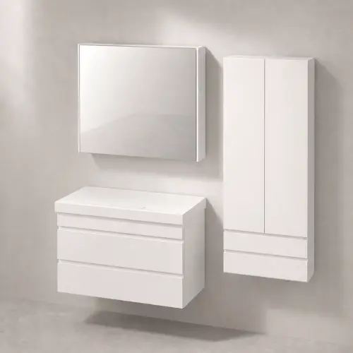 Kolpa San Naomi Set Delux 60cm Bela (Ormarić sa umivaonikom + Ogledalo/ormarić + Visoki ormarić)