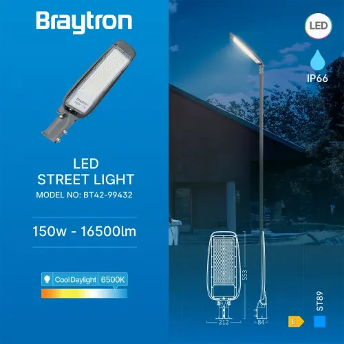 Braytron LED Ulična Svetiljka 150W Siva 6500K IP66 BT42-99432