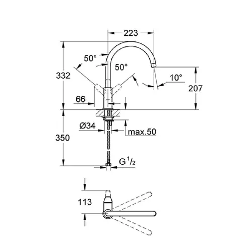 Grohe Bauflow za sudoperu 31230000 - tehnički crtež