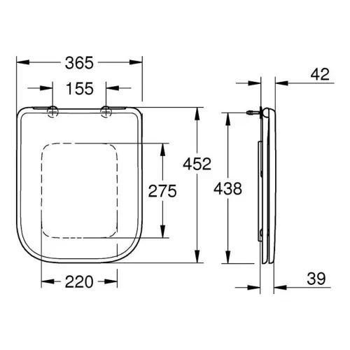 Grohe Bauedge WC daska Soft close 39813000 - tehnički crtež