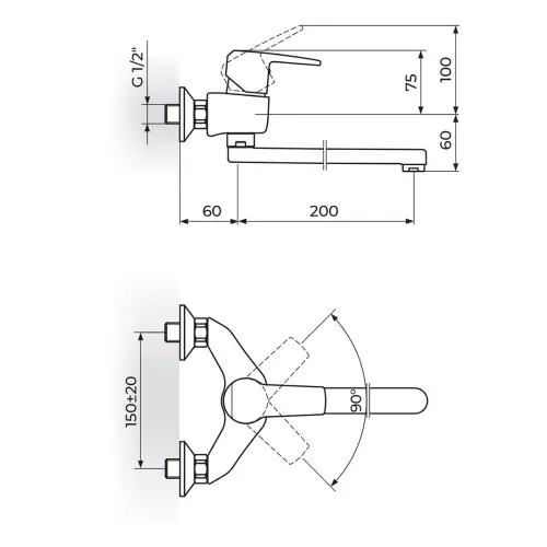 Rosan Cubo Zidna 200mm JC32120 - tehnički crtež