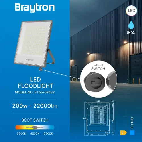 Braytron LED Reflektor 200W Sivi CCT IP65 BT65-09682