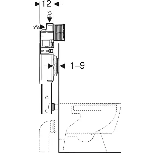 Geberit Sigma ugradni vodokotlić 12 cm 6 / 3 litara 109.300.00.5 - tehnički crtež