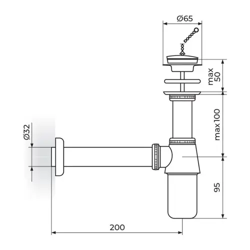 Rosan sifon za lavabo Z 5/4 S200/Z - tehnički crtež