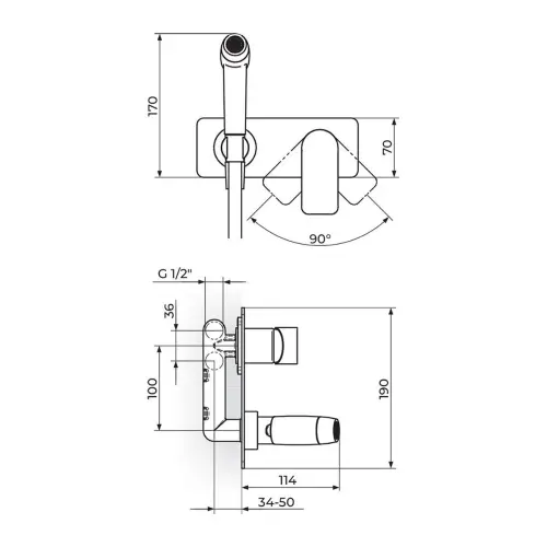 Rosan S2 Black uzidna za bide 239501B - tehnički crtež