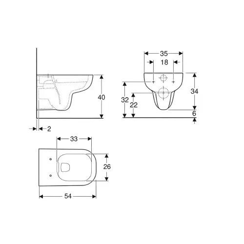 Geberit Smyle Square WC šolja konzolna rimfree 500.210.01.1 - tehnički crtež