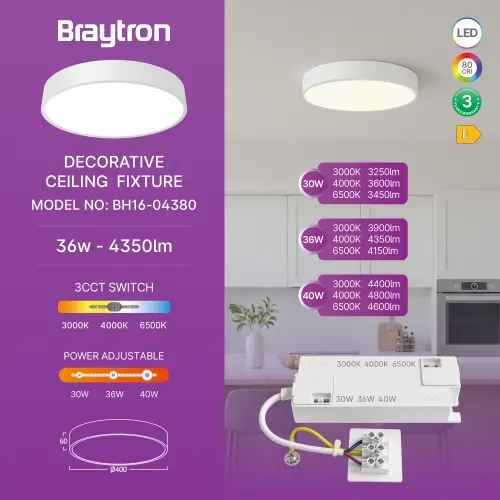 Braytron LED Plafonjera Okrugla 36W Beli CCT BH16-04380
