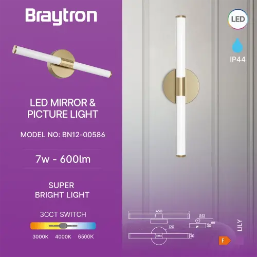 Braytron LED Lampa za Ogledalo 450MM 7W Zlatni CCT IP44 BN12-00586