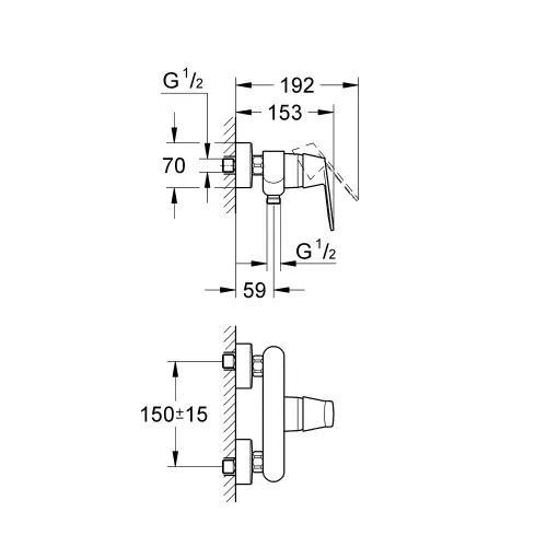 Grohe Eurosmart Cosmopolitan za tuš kadu 32837000 - tehnički crtež