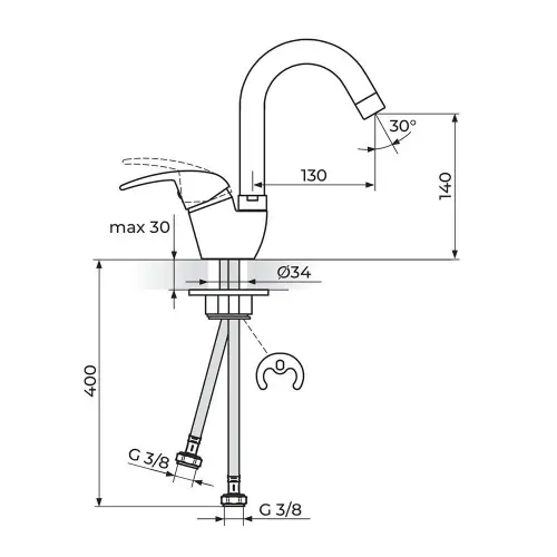 Rosan King za lavabo - 2 cevi - cevni izliv 130 mm ( o25 mm )