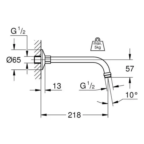 Grohe Relexa držač tuš ruže 218mm 27406000 - tehnički crtež
