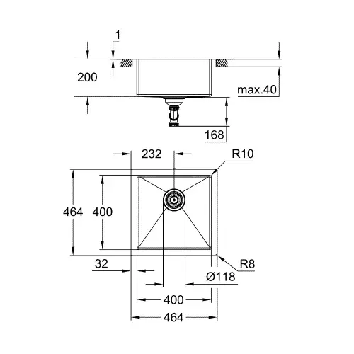 Grohe K700 sudopera 45 -S 46,4/46,4 1.0 31578SD1 - tehnički crtež