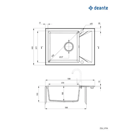 Deante Evora ZQJ N11A ugradna Crna 590x440/193mm