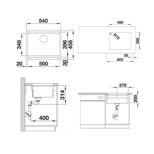 Blanco ETAGON 500-U Keramika kristalno Bela 500x396mm 525149 podgradna