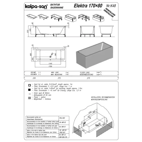 Kolpa Elektra 170x80 UN 740660