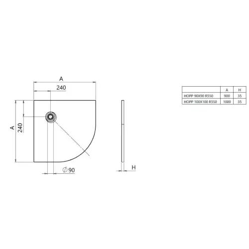 Kolpa Hopp 90X90 R55 LM MANHATTAN tuš kada ugradna