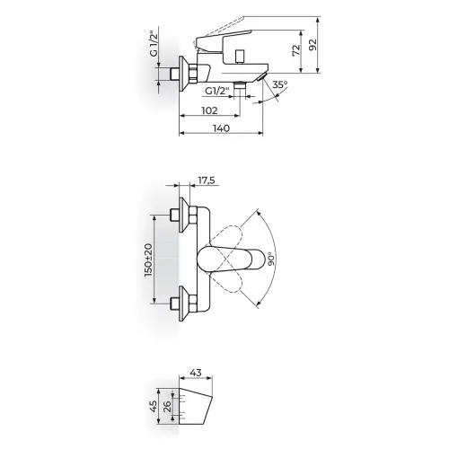Rosan Smart za kadu JA331001 - tehnički crtež