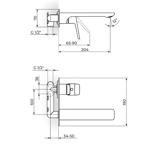 Rosan Stolz Black uzidna za lavabo 131401B - tehnički crtež