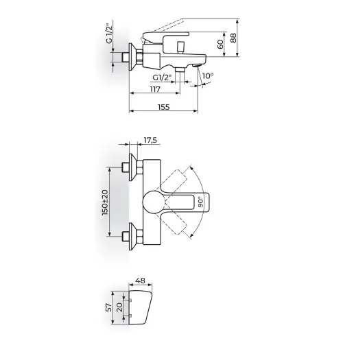 Rosan B2 za kadu JB33101 - tehnički crtež