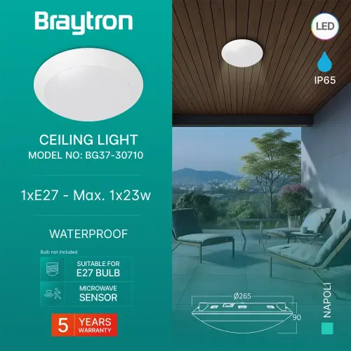 Braytron Plafonska Svetiljka Beli sa Senzorom IP65 BG37-30710