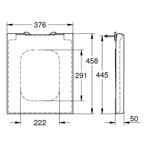 Grohe Cube Ceramic WC daska Soft close 39488000 - tehnički crtež