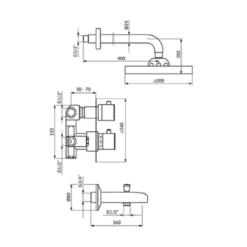 Rosan Thermo2 uzidna JT31701 sa uzidanim tušem, ruč t i izlivom