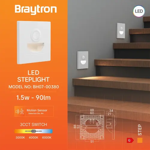 Braytron LED Stepenišna Svetiljka sa Senzorom 1.5W Bela CCT BH07-00380