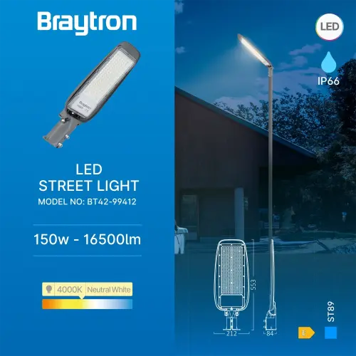 Braytron LED Ulična Svetiljka 150W Siva 4000K IP66 BT42-99412