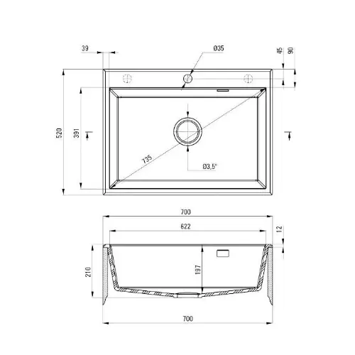Deante Eridan ZQE N103 ugradna Crna 700x520/210mm