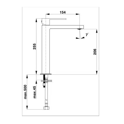 Herz Unitas SQ za lavabo Visoka 00058 - tehnički crtež