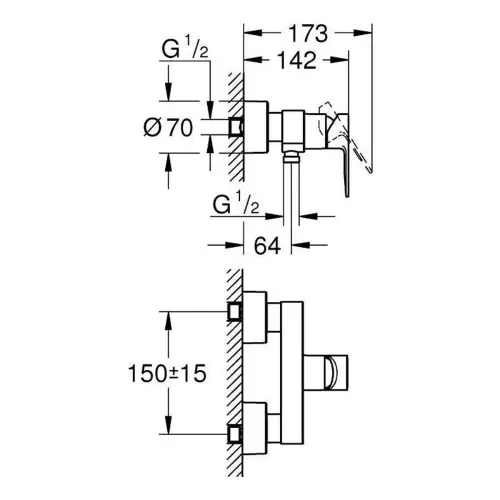 Grohe Lineare slavina za tuš kadu 33865001 - tehnički crtež