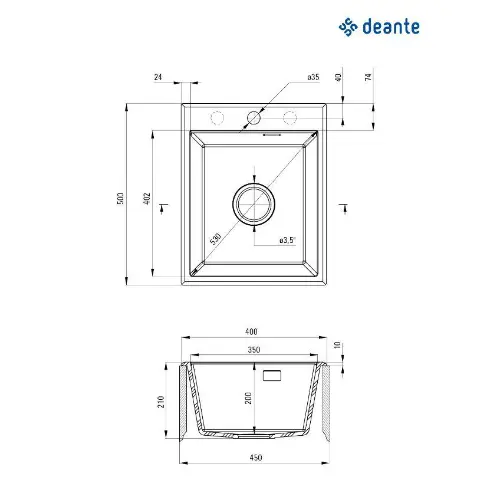 Deante Eridan ZQE N104 ugradna Crna 400x500/210mm
