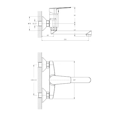 Stalis LEONE Zidna 200mm LN540 - tehnički crtež