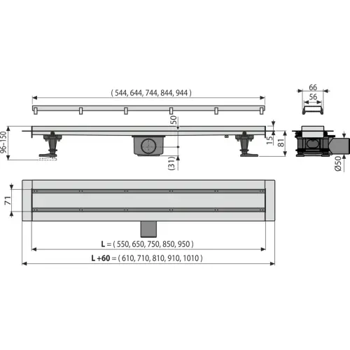 Alca APZ13 650mm DOUBLE9 FIT AND GO - tehnički crtež