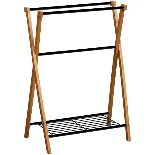 Tendance Držač peškira sa 3 prečke I 1 policom 86X605X37CM METAL/BAMBUS Crna 